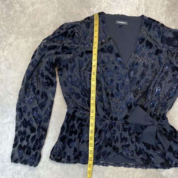 Express Blouse Womens Large Black Burnout Tie Waist Wrap Shirt Animal Print - Picture 6 of 11